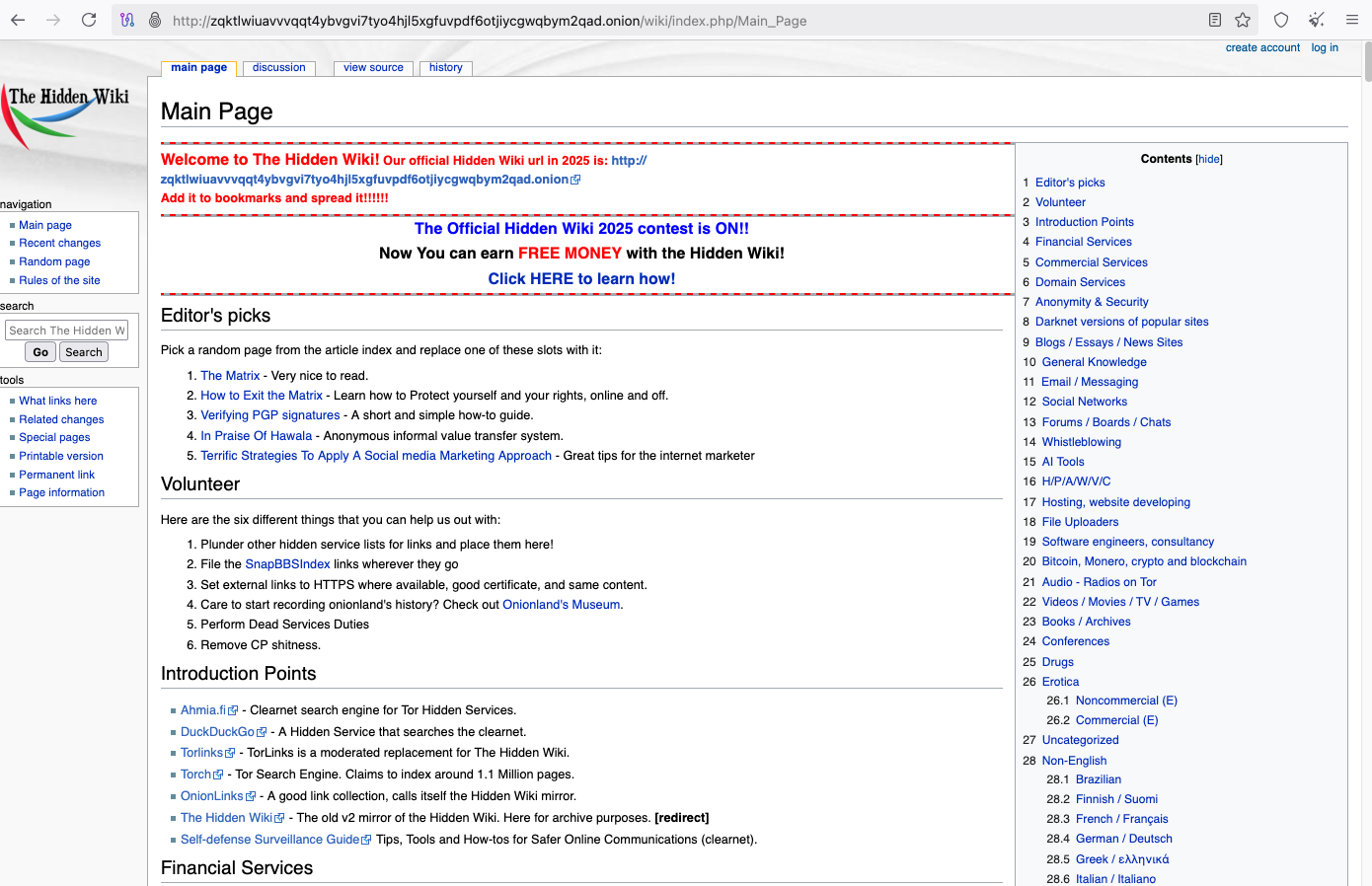 Exemplo de página deep web/dark web