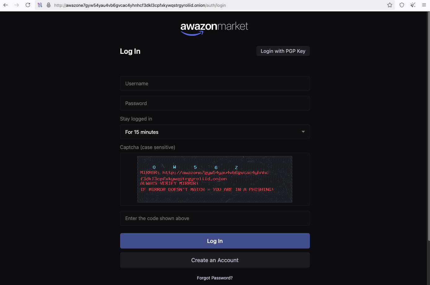 Exemplo de página deep web/dark web