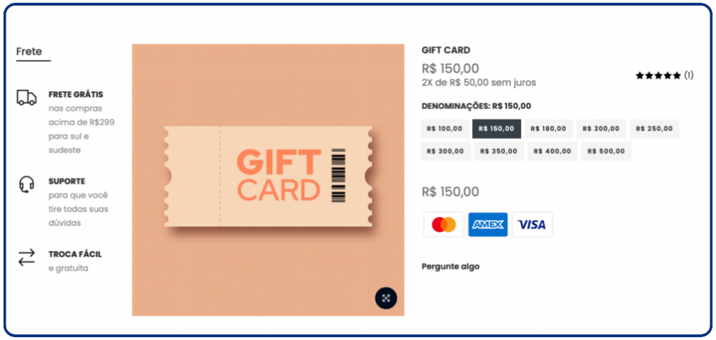 Exemplo de compra de Gift Card em e-commerce